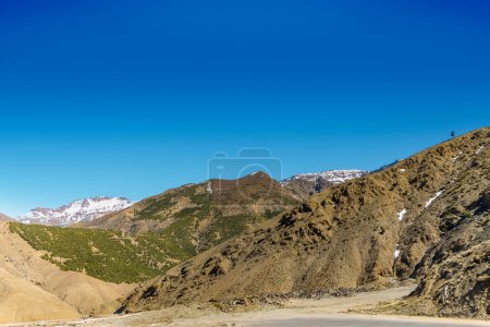 Landscapes and rock formations of the High Atlas towards the Tizi nTichka pass, between Marrakech and Ouarzazate. Morocco, North Africa