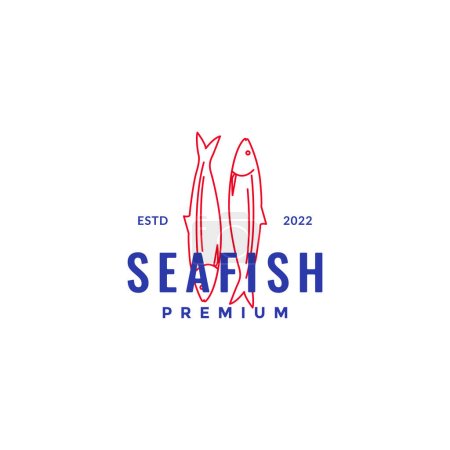 Téléchargez les illustrations : Poisson de mer ligne de thon art hipster logo design - en licence libre de droit