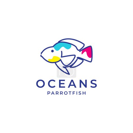 Téléchargez les illustrations : Océan perroquet poissons lignes art abstrait logo conception - en licence libre de droit