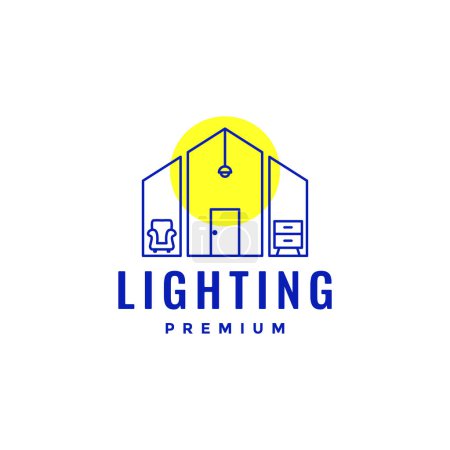 Ilustración de Casa con línea de iluminación de muebles diseño de logotipo minimalista - Imagen libre de derechos