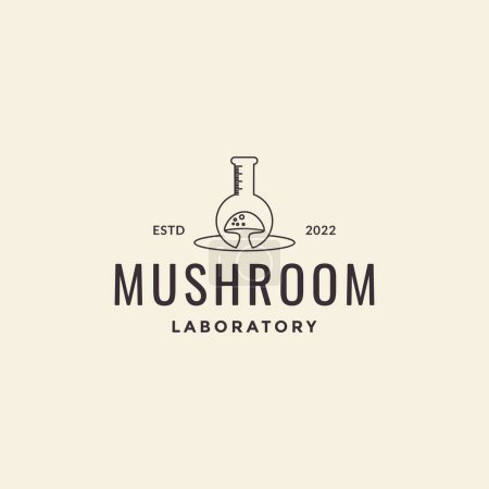 Illustration for Mushroom with laboratory glass line logo design - Royalty Free Image