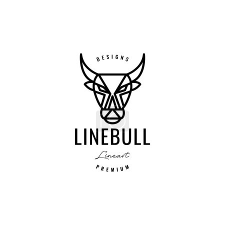 Téléchargez les illustrations : Tête taureau corne longue ligne polygone logo design - en licence libre de droit