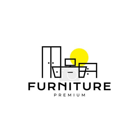 Illustration for Interior modern minimalist furniture continuous line logo design - Royalty Free Image