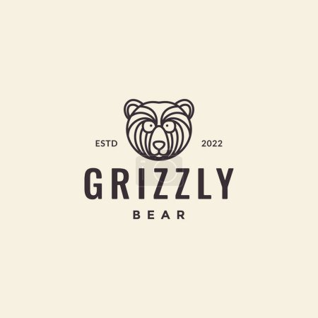 Illustration for Head little bear grizzly line minimalist hipster vintage logo design vector - Royalty Free Image