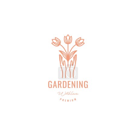 Illustration for Aesthetic hands hope flowers gardening line logo design vector - Royalty Free Image