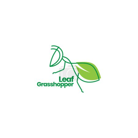 Téléchargez les illustrations : Feuille sauterelle ligne verte minimaliste abstrait logo design vecteur - en licence libre de droit