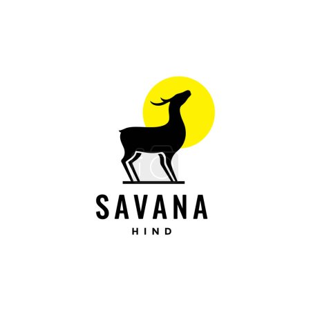 Téléchargez les illustrations : Savane derrière animal avec silhouette coucher de soleil abstrait logo design vecteur - en licence libre de droit