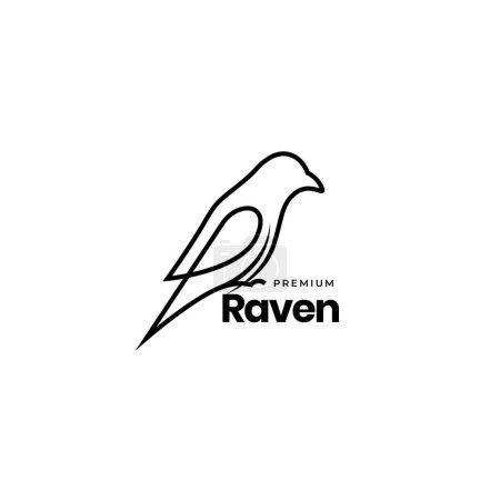 Téléchargez les illustrations : Oiseau corbeau ligne moderne minimaliste logo design vecteur - en licence libre de droit