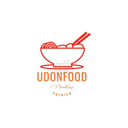 Téléchargez les illustrations : Japanese food udon noodle spice bowl delicious lines logo design vector icon illustration template - en licence libre de droit