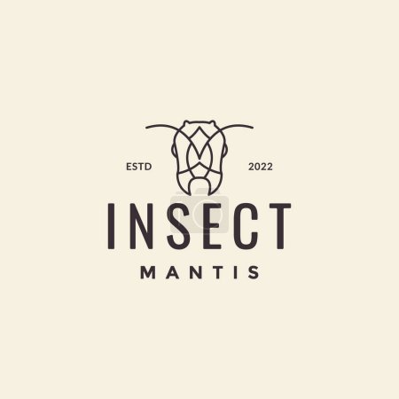 Ilustración de Mantis head insect little animal lines art hipster vintage logo design vector icon illustration template - Imagen libre de derechos