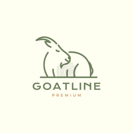 Illustration for Mountain goat long horn sit relax line art minimal logo design vector icon illustration template - Royalty Free Image