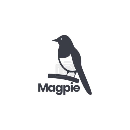 Téléchargez les illustrations : Magpie bird perched on branch exotics isolated modern colored logo design vector icon illustration template - en licence libre de droit
