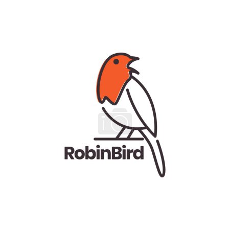 bird robin singing loud long tails lines art colored logo design vector icon illustration template