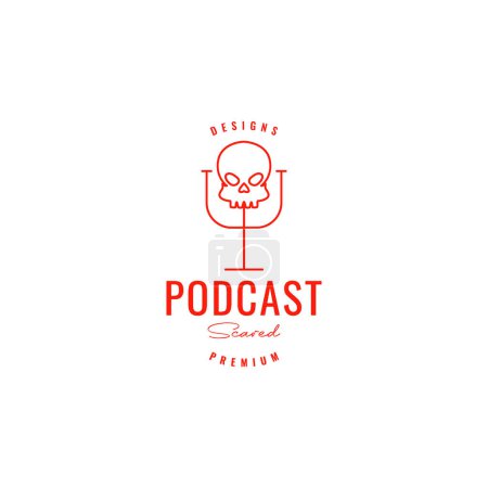 Ilustración de Microphone podcast singing talking skull lines hipster logo design vector icon illustration template - Imagen libre de derechos
