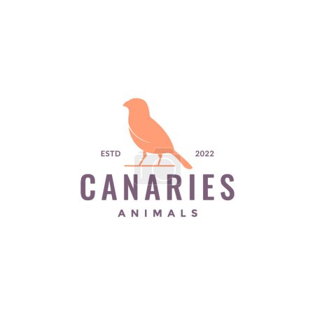 Téléchargez les illustrations : Little bird canary perched on twig isolated logo design vector icon illustration template - en licence libre de droit
