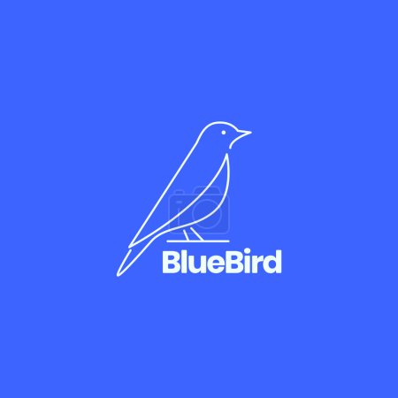 Ilustración de Animal perched blue bird simple line logo design vector icon illustration template - Imagen libre de derechos