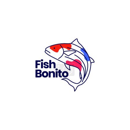 Téléchargez les illustrations : Good food bonito fish delicious fishing ocean abstract logo design vector icon illustration template - en licence libre de droit