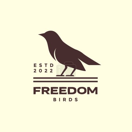Illustration for Black bird perched isolated vintage hipster logo design vector icon illustration template - Royalty Free Image