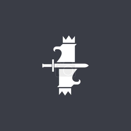 Téléchargez les illustrations : Head eagle classic crown sword kingdom luxury logo design vector icon illustration template - en licence libre de droit