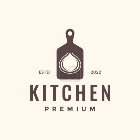 Ilustración de Cutting board kitchen spice onions recipe taste hipster logo design vector icon illustration template - Imagen libre de derechos