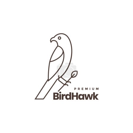 Téléchargez les illustrations : Bird hawk perched twig lines art simple logo design vector icon illustration template - en licence libre de droit