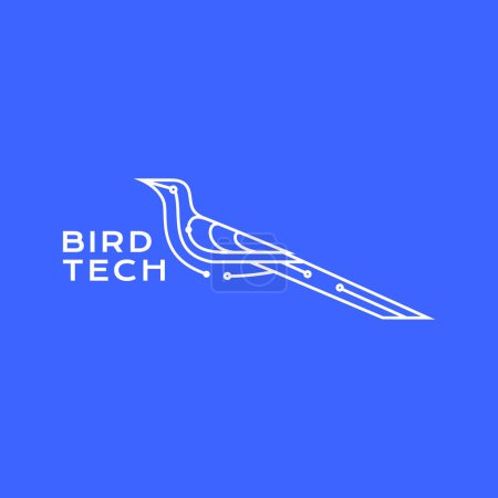 Téléchargez les illustrations : Technology bird long tails lines connect logo design vector icon illustration template - en licence libre de droit