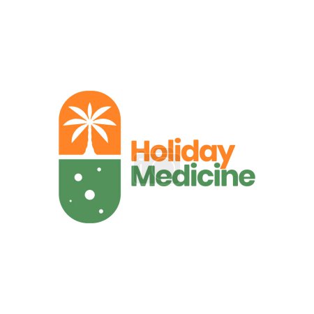 Illustration for Pill medicine busy day holidays coconut tree beach nature logo design vector icon illustration template - Royalty Free Image
