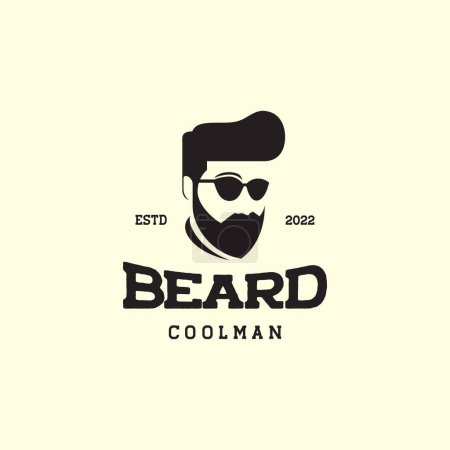 Téléchargez les illustrations : Face cool guy bearded sunglasses hairstyle fashion vintage logo design vector icon illustration template - en licence libre de droit