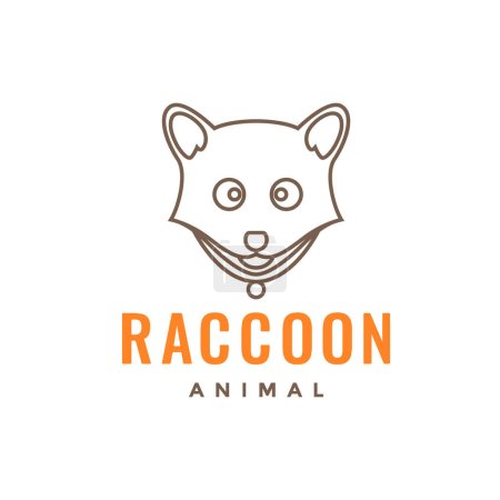 Illustration for Cute raccoon animal line cartoon necklace logo design icon illustration template - Royalty Free Image