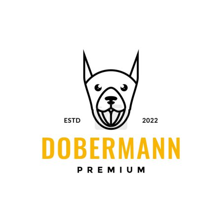 Téléchargez les illustrations : Pet dog face dobermann smile cute line logo design icon illustration template - en licence libre de droit