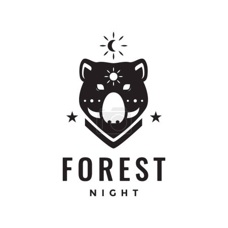 Illustration for Forest animal nocturnal hunting food wild boar head crescent logo design icon illustration template - Royalty Free Image