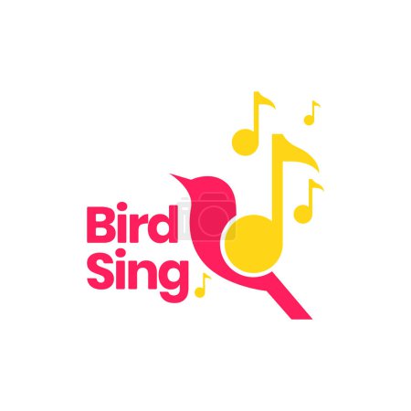 Téléchargez les illustrations : Bird sing notes music instrument voice colorful abstract logo design vector icon illustration template - en licence libre de droit