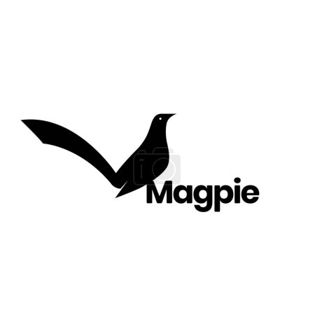 Téléchargez les illustrations : Exotic bird perched magpie long tails isolated modern black logo design vector icon illustration template - en licence libre de droit