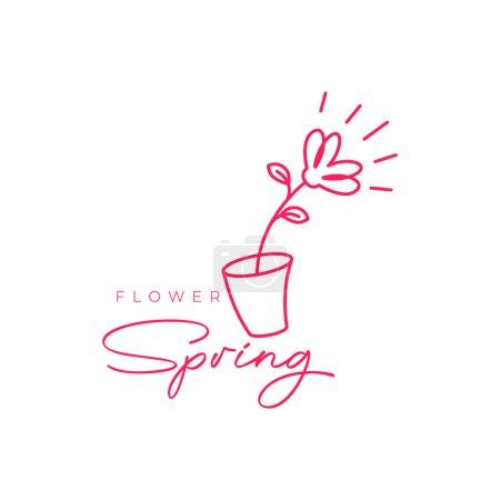 Téléchargez les illustrations : Feminine flower plant spring vase pots decor garden line minimal logo design vector icon illustration template - en licence libre de droit
