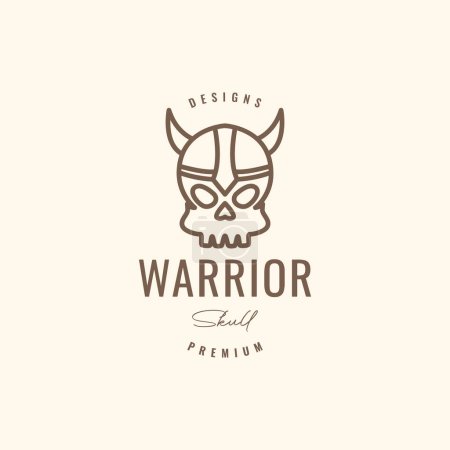 Illustration for Skull helmet warrior viking nordic fairy tale lines hipster logo design vector icon illustration - Royalty Free Image
