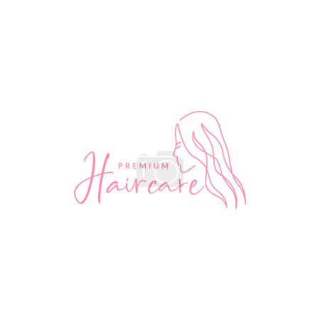 Illustration for Face beauty beautiful female women longest long hair care salon single line feminine logo design vector icon illustration - Royalty Free Image