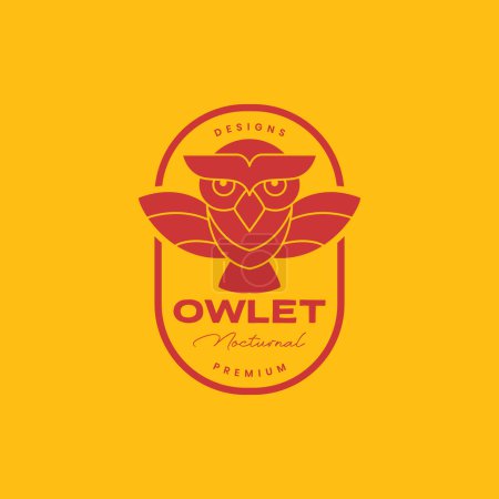 Illustration for Little owlet flying geometric shape vintage badge logo design vector icon illustration - Royalty Free Image