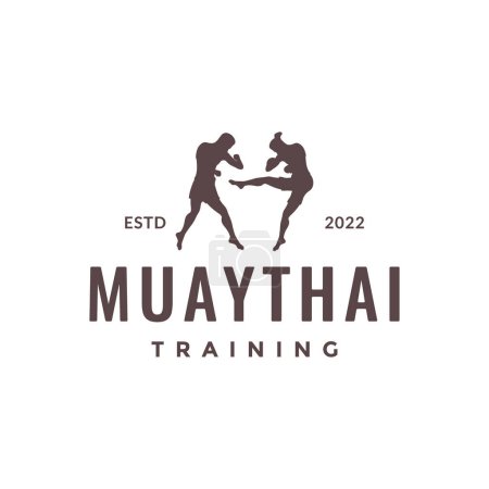 Illustration for Cool you man fighter training muaythai sport isolated logo design vector icon illustration - Royalty Free Image