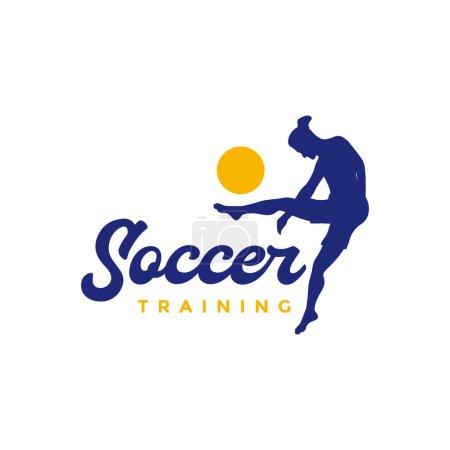 Ilustración de Young man sport training football soccer sunset logo design vector icon illustration - Imagen libre de derechos