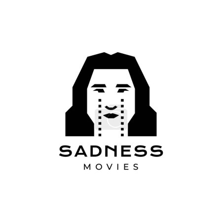 Ilustración de Mujer cara triste grito película logo diseño vector icono ilustración - Imagen libre de derechos