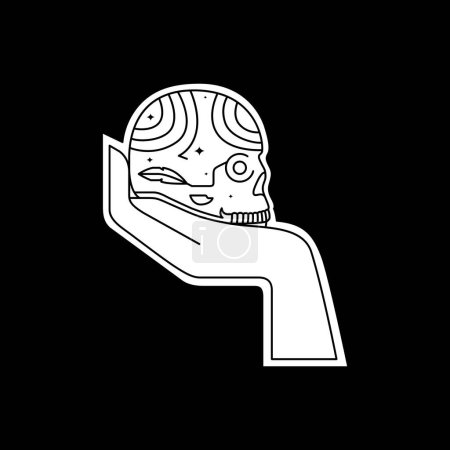 Ilustración de Hand hold skull brainpan cranium dark night logo design vector - Imagen libre de derechos