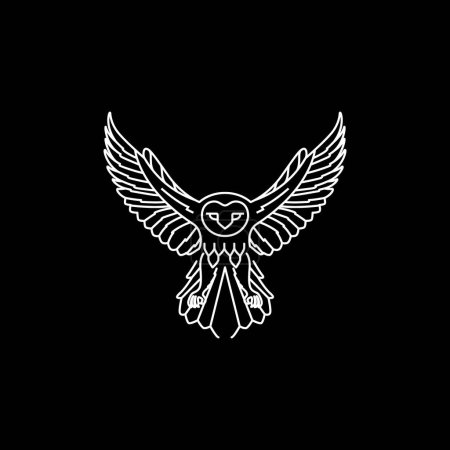 Ilustración de Animal ave nocturna granero búho aleteo alas oscuro noche línea minimalista diseño geométrico logo vector - Imagen libre de derechos