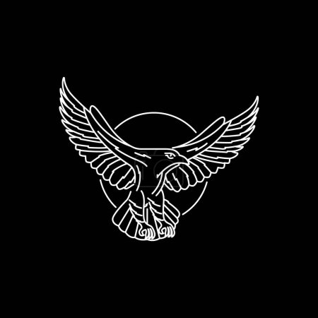 Ilustración de Animal pájaro águila aleteo alas oscuro noche línea minimalista diseño geométrico logo vector - Imagen libre de derechos