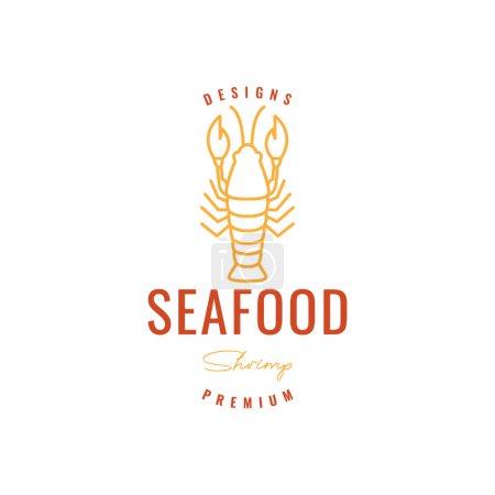 Illustration for Creature biota sea shrimp lobster food seafood delicious taste line art logo design vector icon - Royalty Free Image