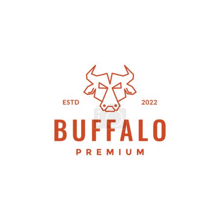 Téléchargez les illustrations : Animal bétail bétail buffle tête bœuf grill rôti ligne simple hipster logo conception vectoriel icône - en licence libre de droit