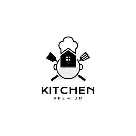 home kitchen restaurant spatula cooking hat chef circle pan modern simple logo design vector