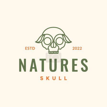 Téléchargez les illustrations : Skull cranium brain pan head leaves nature line minimal hipster logo design vector - en licence libre de droit