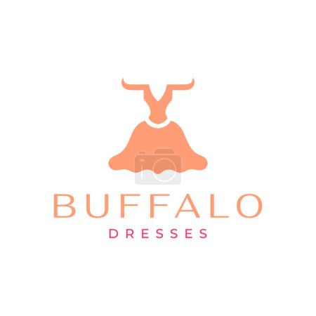 Ilustración de Cabeza de búfalo con cuernos con las mujeres vestido femenino logo diseño vector - Imagen libre de derechos