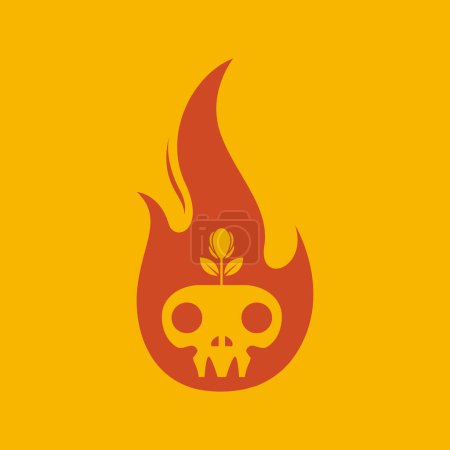 Ilustración de Fuego llama cráneo cráneo cráneo huesos flor rosa plano moderno logotipo diseño vector - Imagen libre de derechos