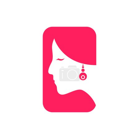 Téléchargez les illustrations : Beauté visage femmes femelle plus longue boucle d'oreille carrée moderne minimaliste logo design vecteur - en licence libre de droit